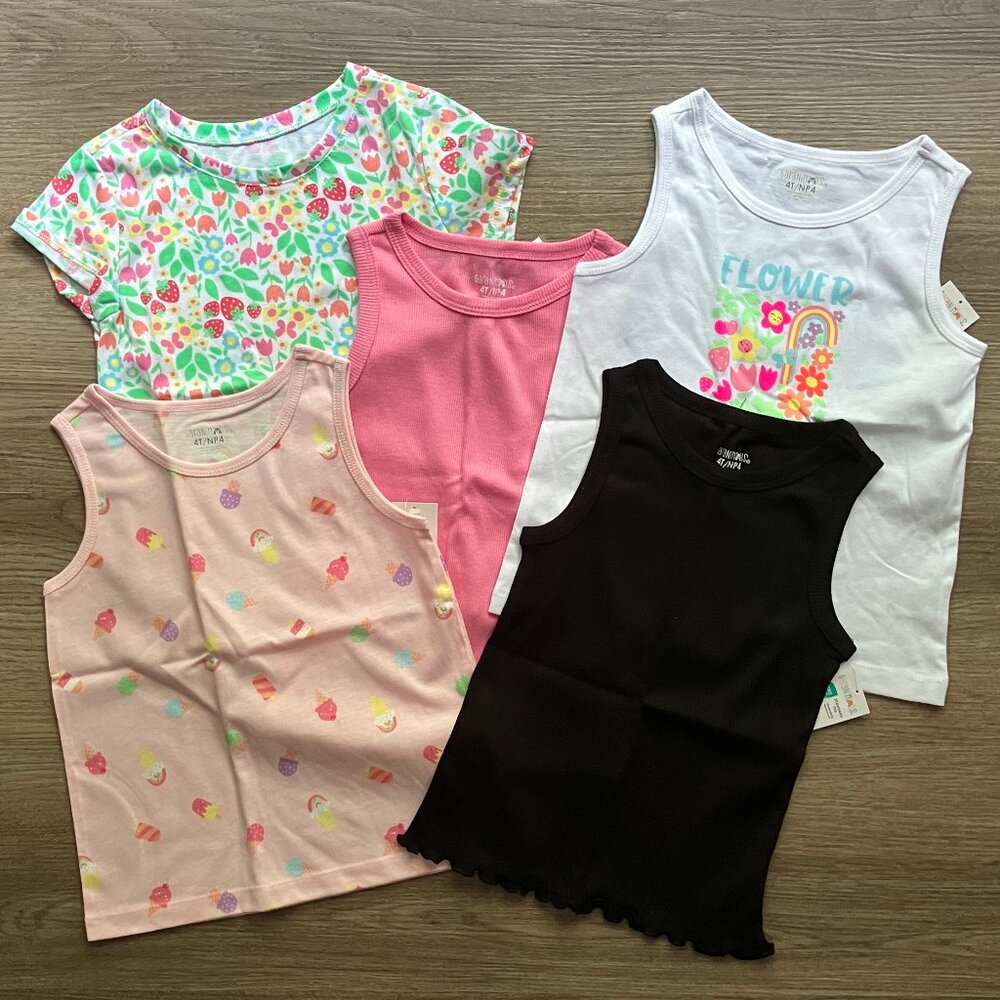 4T Garanimals 5-Piece Girls Tank Tops/T-Shirt Bundle